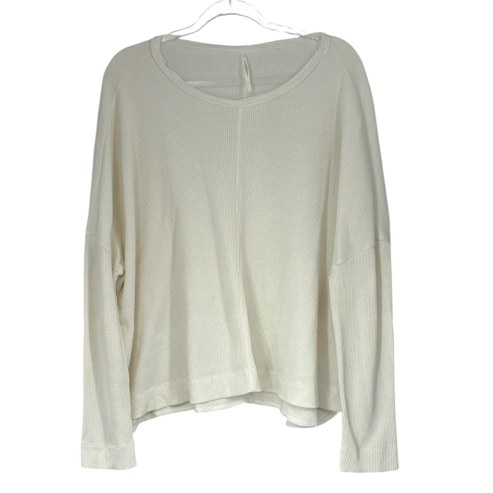 Anthropologie‎ Cream Waffle Knit Oversized Long Sleeve Thermal Top Size M
